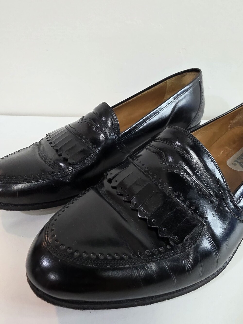 Bally Black Leather Fringe Loafers, Size 8